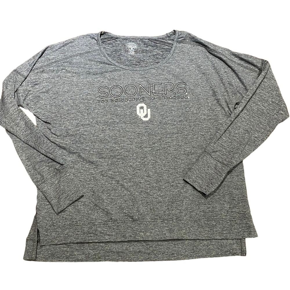 OU University of Oklahoma Gray Heathered Super Soft Logo Shirt/Silver print- Med